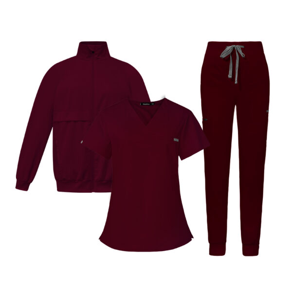 3-Piece Unisex Scrub Set: Fitted - Burgundy