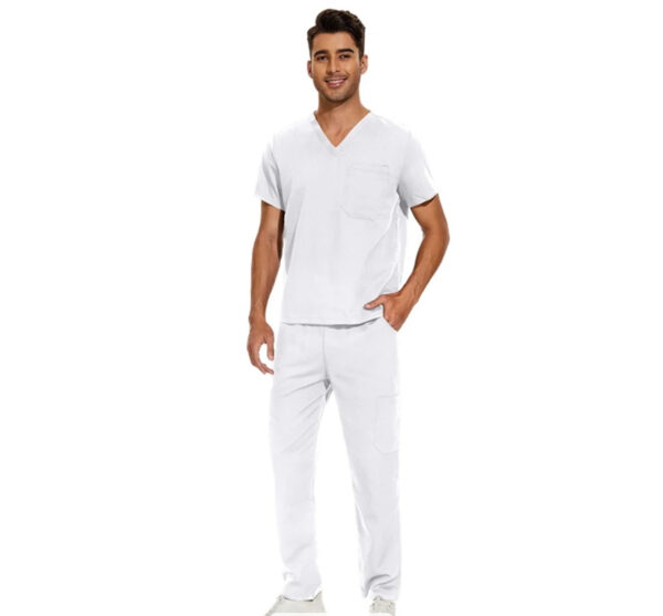 Male Scrub Set: Flare - White